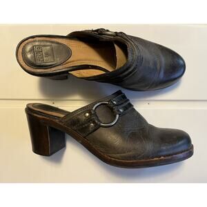 Frye Alyssa Trapunto Clogs Harness Ring Gray Distressed Leather Size 10 Mules